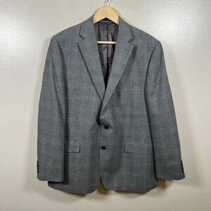 Lauren Ralph Lauren Blazer Jacket Mens Size 44R Silk Wool Gray Plaid Sport Coat